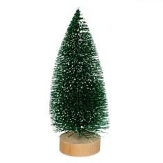 Decor Crăciun, Brad Artificial, Bază Lemn, Ramuri Glitter, Verde, 17cm