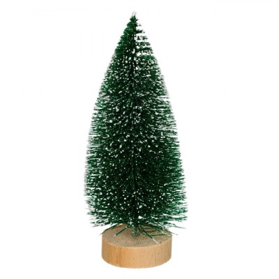 Decor Crăciun, Brad Artificial, Bază Lemn, Ramuri Glitter, Verde, 17cm foto