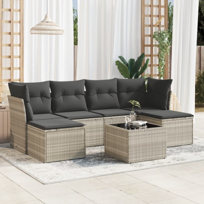 Gossi set canapele de gradina cu perne, 7piese gri deschis poliratan