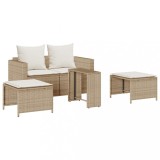 Set canapea gradina 5 piese cu perne stivuibile polirattan bej
