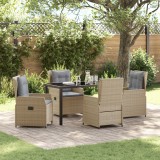 Set masa gradina vidaXL 5 piese ratan bej, 4 persoane, perne incluse, exterior/interior, 140cm