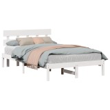 vidaXL Cadru de pat cu headboard Alb 120 x 200 cm Lemn masiv de pin 872165