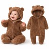Costum Ursulet Copii Bebelusi, 0-1 an, ONE SIZE, Tip Salopeta Teddy, Combinezon Plus Pufos cu Gluga, Material Moale Confortabil, Costum Carnaval Hallo