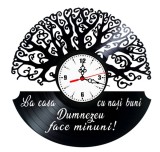 Ceas de Perete Decorativ &ldquo;La Casa cu Nași Buni&rdquo;, din Disc Vinil Reciclat, Cadou Emoționant pentru Nași, Negru, Mecanism Silențios (Sweep)