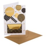 Felicitare Zi de Naștere cu Baloane Aurii și Negre, 13x19 cm, cu Plic și Buzunar pentru Bani, CMCLASS