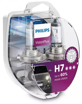 Bec Philips H7 12V 55W VisionPlus +60% Set 2 Buc 12972VPS2 foto