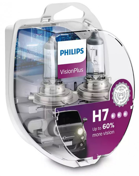 Bec Philips H7 12V 55W VisionPlus +60% Set 2 Buc 12972VPS2