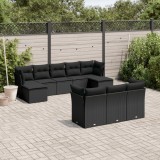 Gossi set canapele de gradina cu perne, 10 piese, negru, poliratan