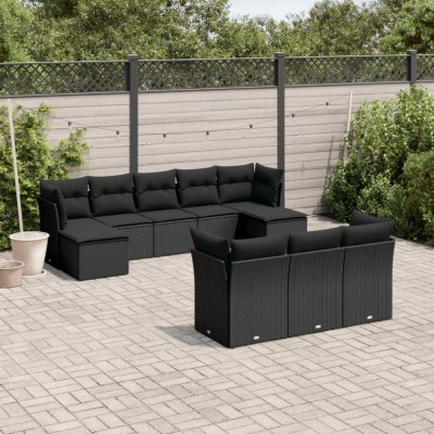 Gossi set canapele de gradina cu perne, 10 piese, negru, poliratan foto