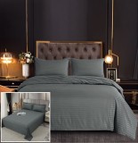 Cumpara ieftin Lenjerie Pat Damasc Gri 6 Piese, Bumbac, 200x230 cm + 240x250 cm, Fete Perna 55x75 cm si 70x70 cm