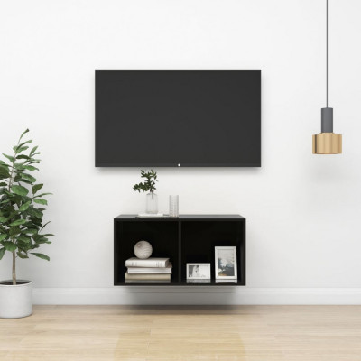 vidaXL Dulap TV montat pe perete, negru extralucios, 37x37x72 cm, PAL foto