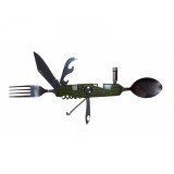 Cumpara ieftin Briceag Multifunctional Inox 20cm Camping Vanatoare, Cutit, Furculita, Lingura, Lanterna, Busola, Desfacator, Tirbuson, Negru
