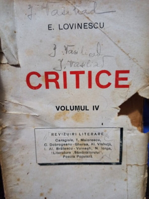 E. Lovinescu - Critice, vol. IV (1920) foto
