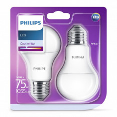 Set 2 becuri LED Philips, E27, 10W (75W), 1055 lm, lumina alba neutra, clasa energetica A+ foto