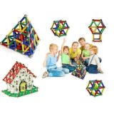 Cumpara ieftin Joc de constructie magnetic multicolor, 50 piese 3D, set educativ cu forme geometrice si magneti, pentru dezvoltarea creativitatii si gandirii spatial