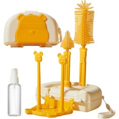 Set 7 Piese de Spalat/Uscat Biberoane, Cyrax, Portabil, Peri de Silicon, pentru Tetine, Suzete, Biberoane, Paie, Cutie Inclusa, 16 x 11 x 5 cm, Model foto
