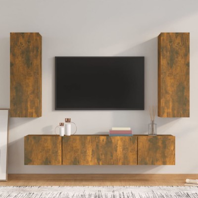 vidaXL Set dulapuri TV, 4 piese, stejar fumuriu, lemn prelucrat foto