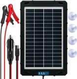Incarcator solar auto Techstar 7.5W waterproof, pentru baterii 12V, panou portabil cu cleme crocodil, mufa bricheta si protectii inteligente suprainca