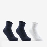 Set Şosete Mid Tenis RS500 x 3 Alb-Bleumarin Copii