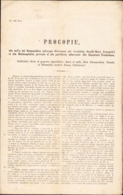 A1301 Circulară a episcopului ortodox al Aradului, Procopie Ivacicovici, 1873, &amp;icirc;nsoțită de &amp;icirc;mpărțirea eparhiei Aradului foto