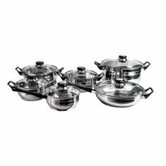 Set oale inox 12 piese cu cratite, tigaie si capace din sticla