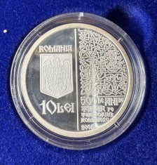 Moneda 10 Lei 2008 Proof Argint 500 lei de tipar Manastirea Dealu
