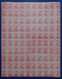 ✅ RO 1909 LP 67d "Carol I tipo." , 10B rosu coala de 100 hartie alb-galbuie, ERORI in coala, stare excelenta, dantelura intreaga, MNH-vezi text / foto