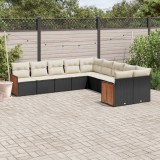 vidaXL Set canapele de grădină cu perne, 10 piese, negru, poliratan 3260432
