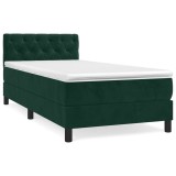 Cumpara ieftin Pat box spring cu saltea, verde inchis, 80x200 cm, catifea