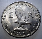 F.566 RHODESIA AND NYASALAND ELIZABETH II 2 TWO SHILLINGS 1956 XF/AUNC, Africa, Cupru-Nichel