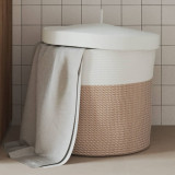 vidaXL Coș de depozitare cu capac, maro și alb, &Oslash;40x35 cm bumbac
