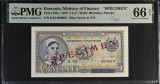 5 lei 1952 PMG66 specimen UNC bancnota gradata, Litera