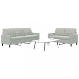 VidaXL Set de canapele cu perne, 2 piese, gri deschis, catifea