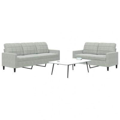 vidaXL Set de canapele cu perne, 2 piese, gri deschis, catifea 3278391 foto