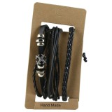 Set 3 bratari pentru barbati din piele sintetica, negru HANDMADE