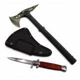 Cumpara ieftin Set topor si briceag de vanatoare DEPOX&reg;, otel inoxidabil, 40 cm/ 23 cm, verde/maro