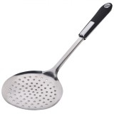 Lingură Perforată Bucătărie, Oțel Inoxidabil, M&acirc;ner Negru, Lungime 35cm