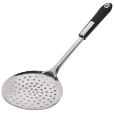 Lingură Perforată Bucătărie, Oțel Inoxidabil, M&acirc;ner Negru, Lungime 35cm