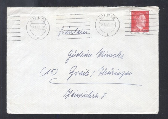 Germany REICH 1944 Postal History Rare Cover Vienna to Thuringen D.661