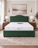 Pat Terasino 160x200 cm cu 4 sertare Tapitat Catifea Verde Somiera Inclusa