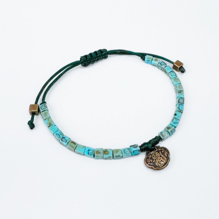 Bratara din ceramica Feng Shui cu simbol sarpe, pe snur verde din matase - prosperitate si noroc