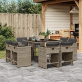 Set mobilier grădină cu perne, 9 piese, gri, poliratan