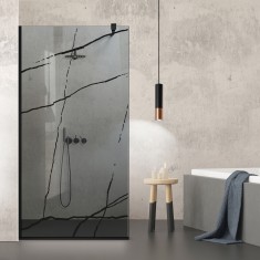 Paravan dus walk-in Aqua Roy Black, model Marble negru, sticla 8 mm gri, securizata anticalcar, 70x195 cm
