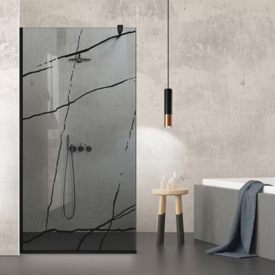 Paravan dus walk-in Aqua Roy Black, model Marble negru, sticla 8 mm gri, securizata anticalcar, 80x195 cm foto