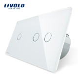 Cumpara ieftin Intrerupator touch triplu Livolo din sticla alba, panou cristal