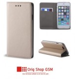 Husa Flip Carte Smart Gold Samsung Galaxy A6 Plus (2018) A605, Protectie Premium
