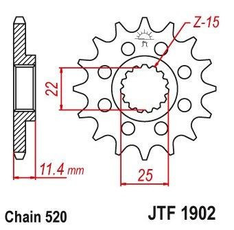 Pinion fata 15 dinti pas lant 520 &ndash; KTM LC4 - EGS - EXC - Duke - SC - SXC 350-400-540-600-620-624-640-690cc