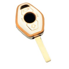 Husa Cheie Compatibila cu Bmw E46, E39, 3 Butoane, Stil Diamant, Tpu, Alba cu contur auriu