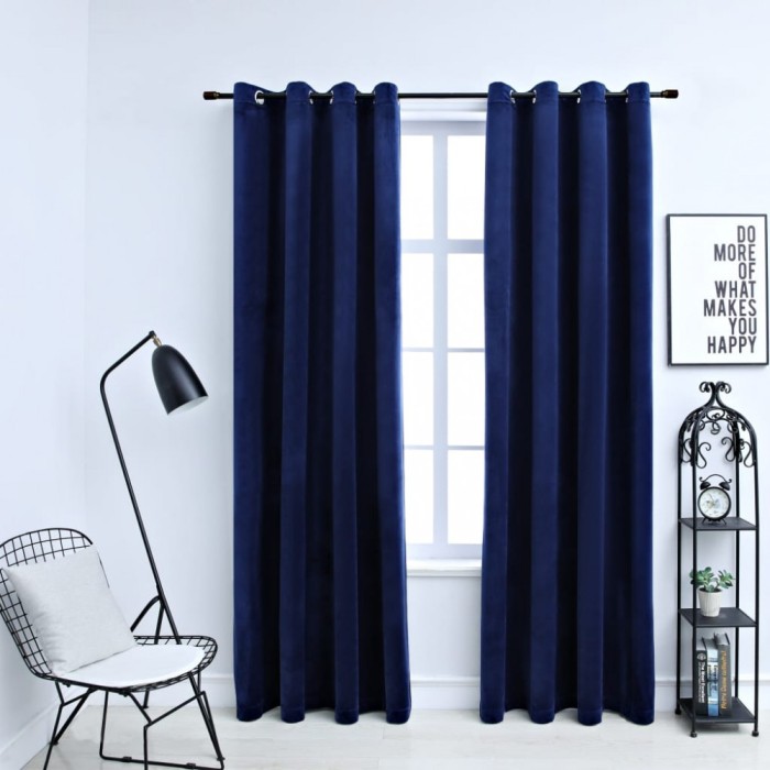Gossi draperii opace &amp; inele 2 buc. albastru inchis 140x175cm catifea