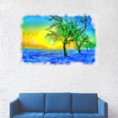 Tablou Canvas, Compozitie Albastru-Verde cu Copaci - 40 x 60 cm foto